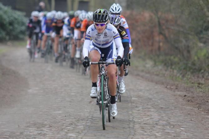 Emma Johansson (Orica - AIS) on the front of the bunch