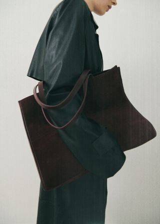 Leather Shopper Bag With Stitching - Women | Mango United Kingdom