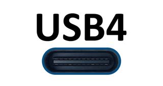 The design of a USB 4 port against an all white background with USB 4 written above it