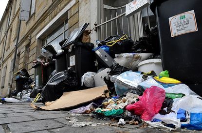 Garbage accumulates during a trash collector strike in France