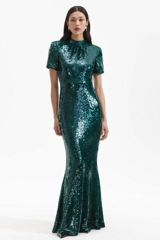 Self Portrait Green Sequin Maxi Dress