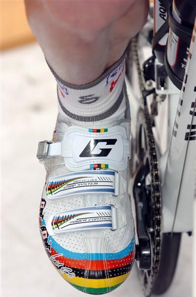 Go-faster shoes: A new pair of kicks to celebrate Cadel Evans' World Championship win.