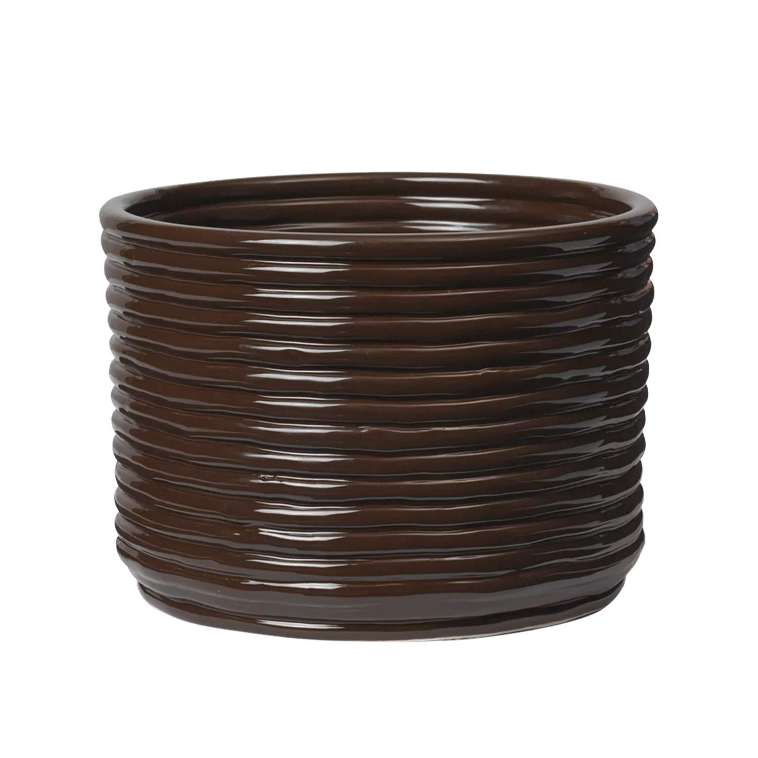 A ribbed glazed brown planter