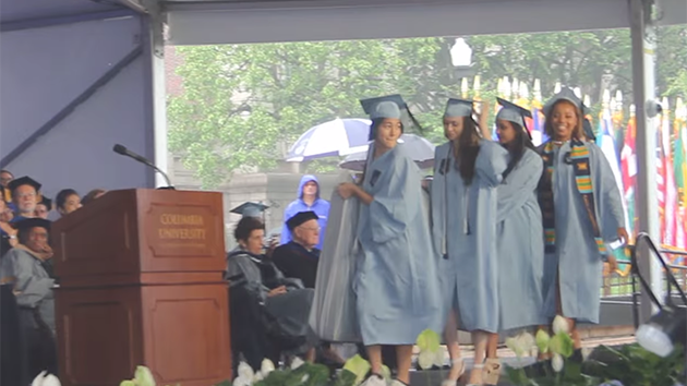 Emma Sulkowicz with her mattress at graduation.