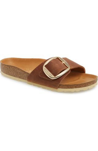 Birkenstock Madrid Big Buckle Slide Sandals in Brown