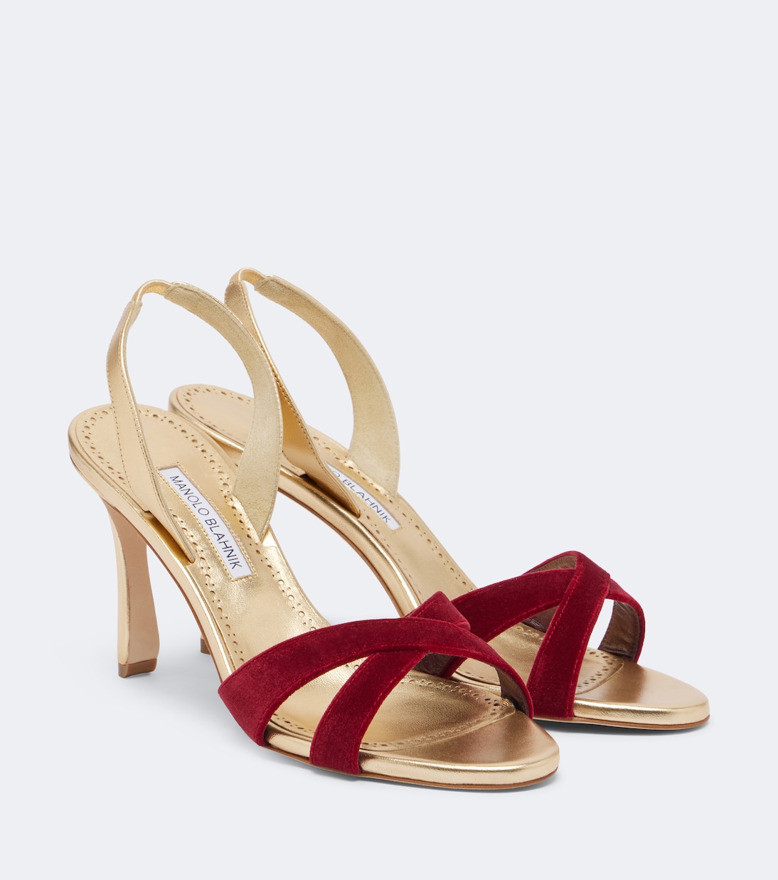Callydra Velvet-Trimmed Leather Sandals in Gold - Manolo Blahnik
