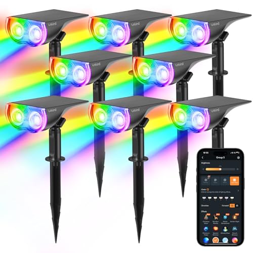 Linkind Smart Solar Spot Lights Outdoor Sl5c, Solar Lights Outdoor Spotlight Cool/warm White/color Changing, App/voice Control Ip67 Landscape Lighting for Yard, Garden, Pathway(8 Pack)