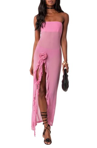 Suri Flower Strapless Mesh Maxi Dress