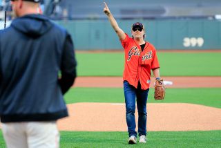 Lars Ulrich after throwing out the first pitch