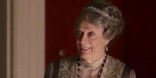 Downton Abbey Violet Crawley dressed for dinner, and smiling