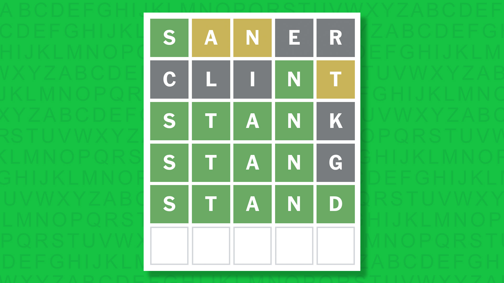 NYT Wordle answer for game #1765 on a green background