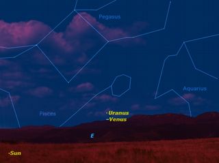 The planets Uranus and Venus will be in close conjunction on the morning of April 23.