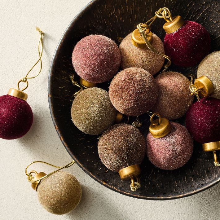 Small Flocked Ball Ornaments (set of 25) - Warm Tones