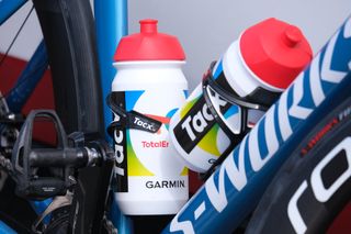 Bottles and bottle cages of Peter Sagan's Specialized S-Works Tarmac SL7 at the Tour de France presentation