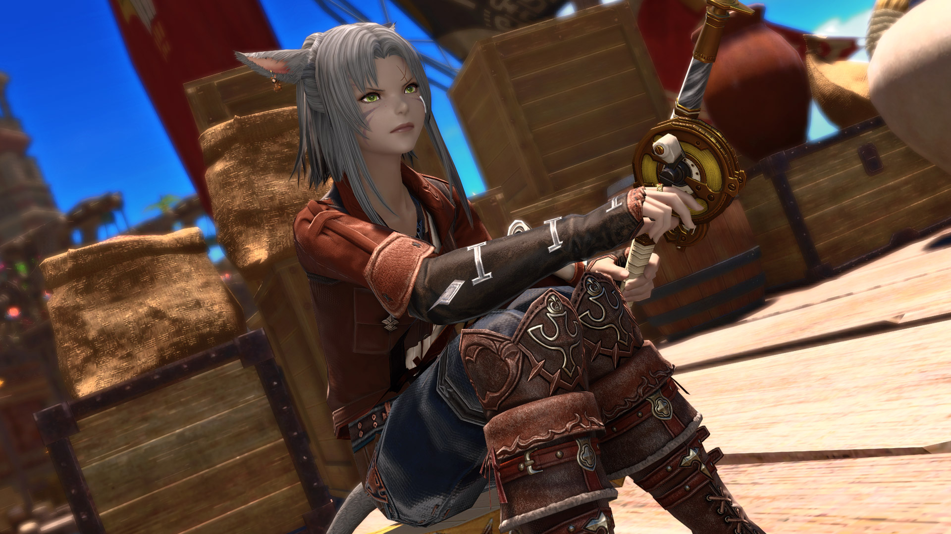 Final Fantasy 14 - A miqo'te fishing in Tuliyollal