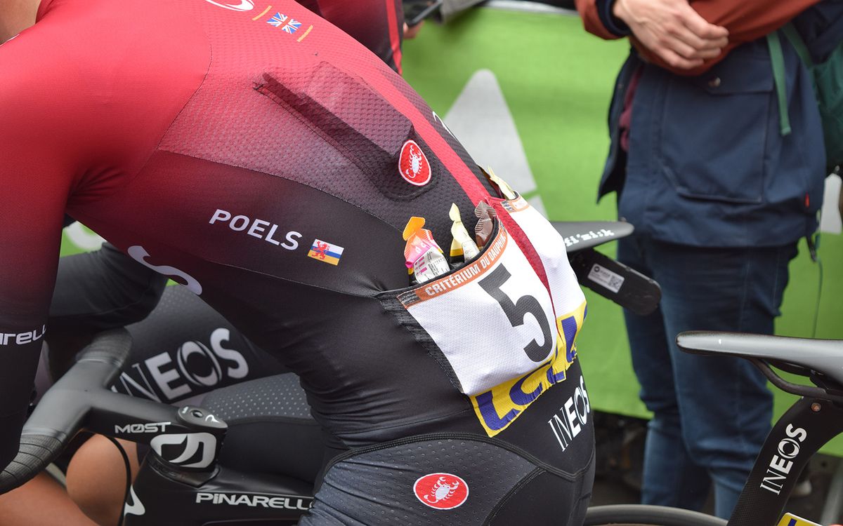 Most race jerseys now feature pockets stiched to the inside of the jersey to stow the race radio securely