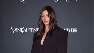 Hailey Bieber attends the Saint Laurent x Vanity Fair x NBCUniversal dinner and party to celebrate “Oppenheimer” at a private residence on March 08, 2024 in Los Angeles, California