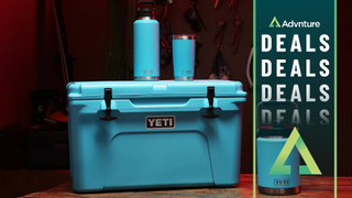 Yeti products on wooden bench