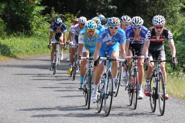 Alexsandr Dyachenko (Astana), Pierre Rolland (Bbox Bouygues Telecom), Sylvain Chavanel (Quick Step) and Oscar Pujol (Cervelo TestTeam) at the front of the break which has grown to 16 riders.