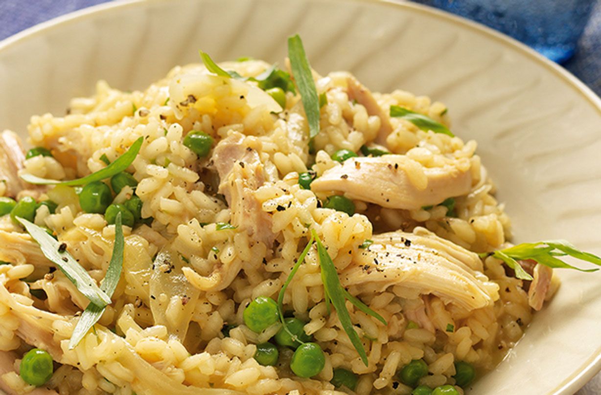 Lemon chicken and pea risotto