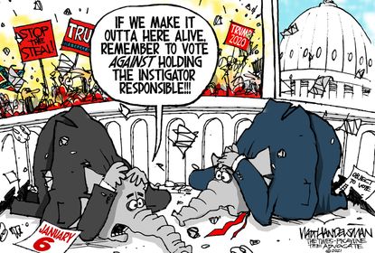 Political Cartoon U.S. GOP capitol riot trump impeachment