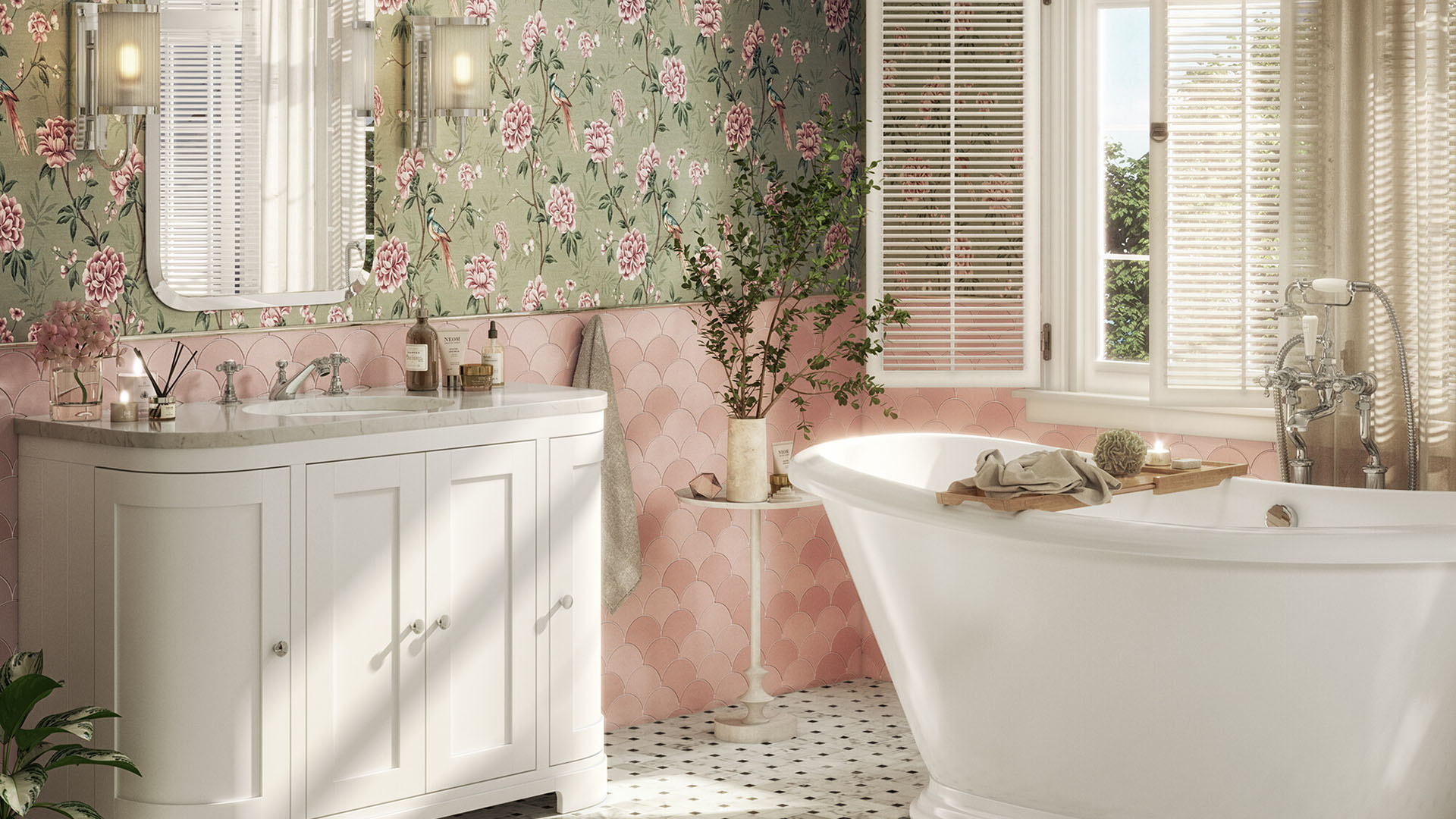 Floral bathroom wallpaper