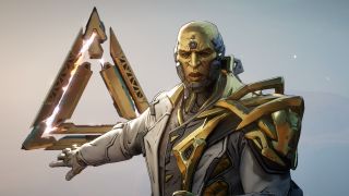 Borderlands 4 UVHM unlocks: A close-up shot of the Timekeeper talking with his right hand outstretched behind him.