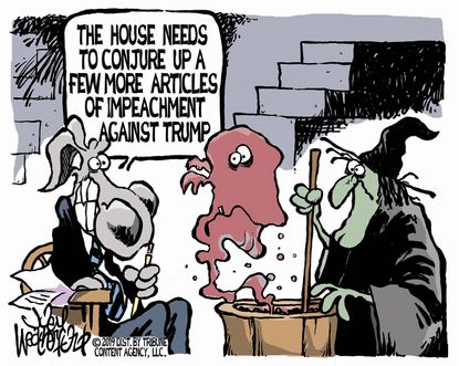 Political cartoons U.S. Democrats impeachment Trump