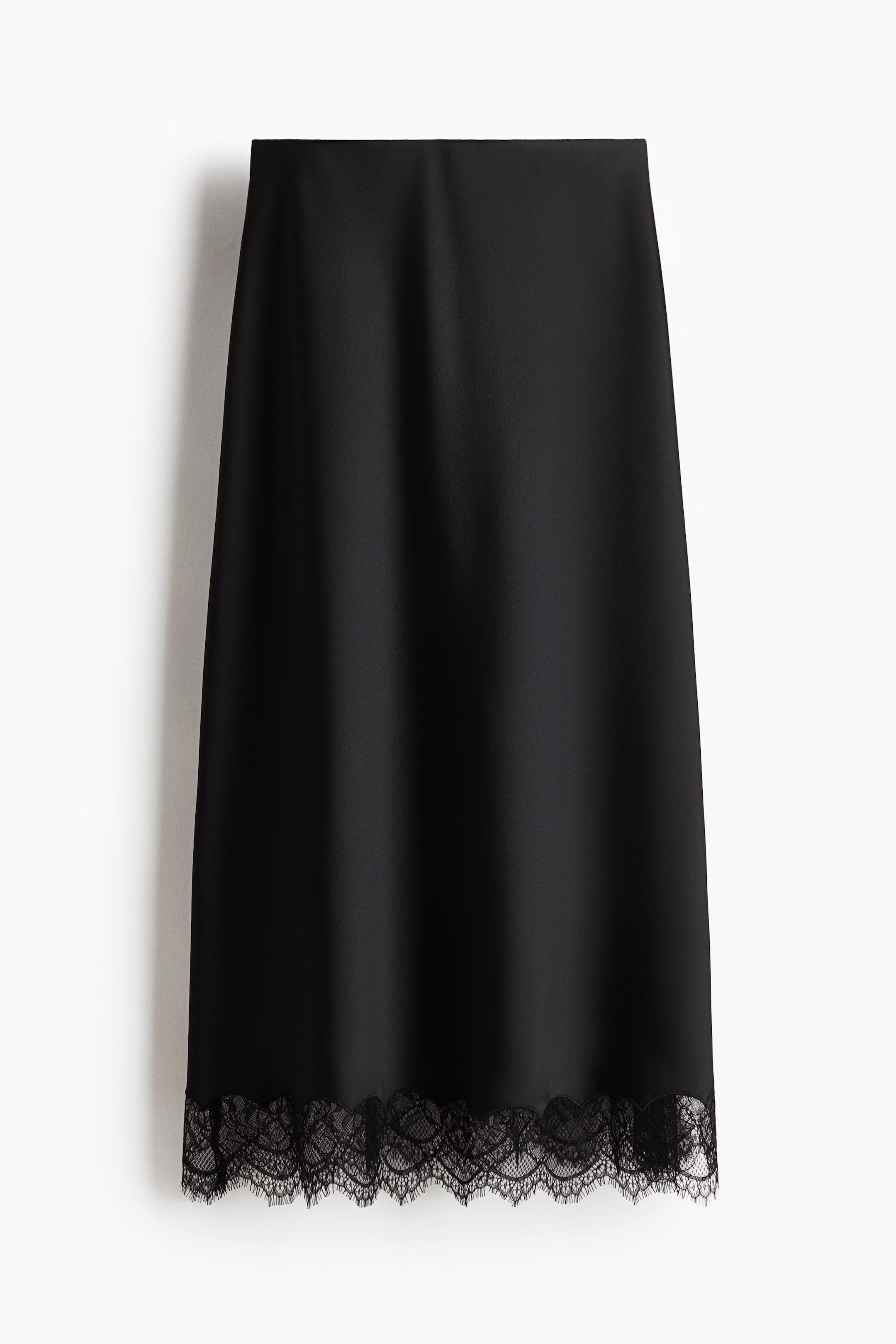 Lace-Trimmed Satin Skirt - Black