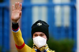 HONDARRIBIA SPAIN APRIL 03 Primoz Roglic of Slovenia and Team Jumbo Visma waves to the crowd prior to during the 61st Itzulia Basque Country 2022 Team Presentation itzulia WorldTour on April 03 2022 in Hondarribia Spain Photo by Gonzalo Arroyo MorenoGetty Images