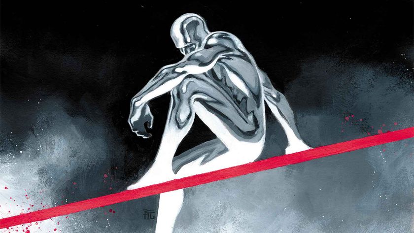 Silver Surfer sitting on his board