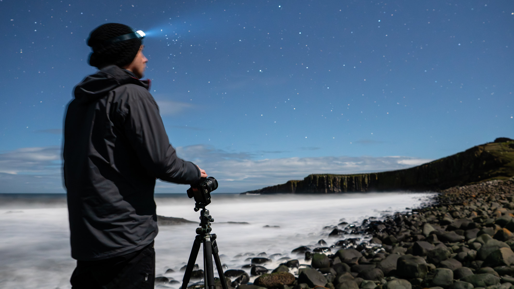 Man shooting the night sky with a Sony camera