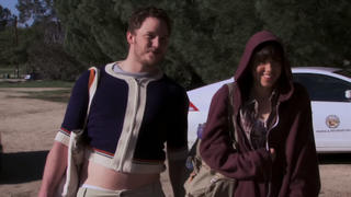 Sweater swap with Andy and April in Parks and Rec