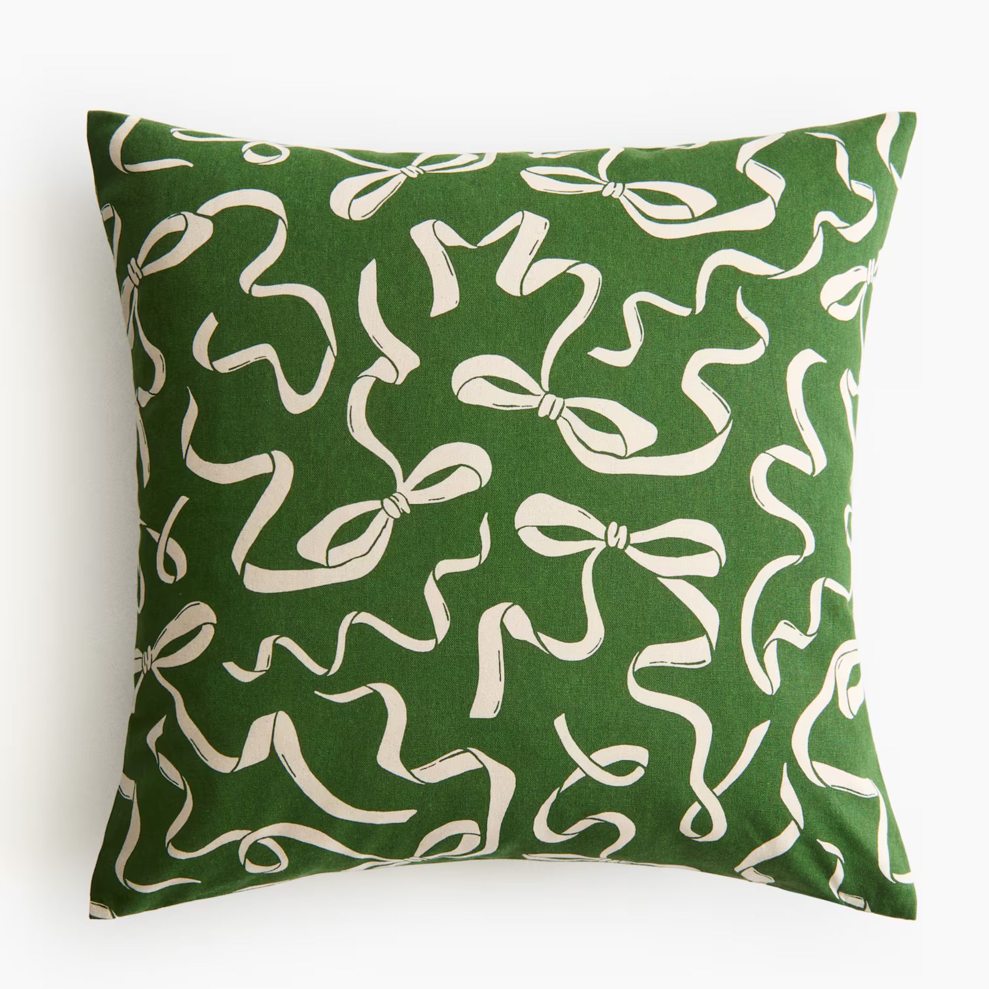 Printed Cotton Cushion Cover (Green/ Bows)