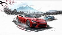 Forza Horizon 6; a red sports car races on a white background