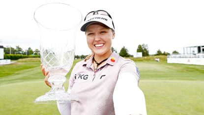 Brooke Henderson with the trophy after winning the 2022 ShopRite LPGA Classic