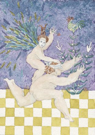 Man and lady running naked