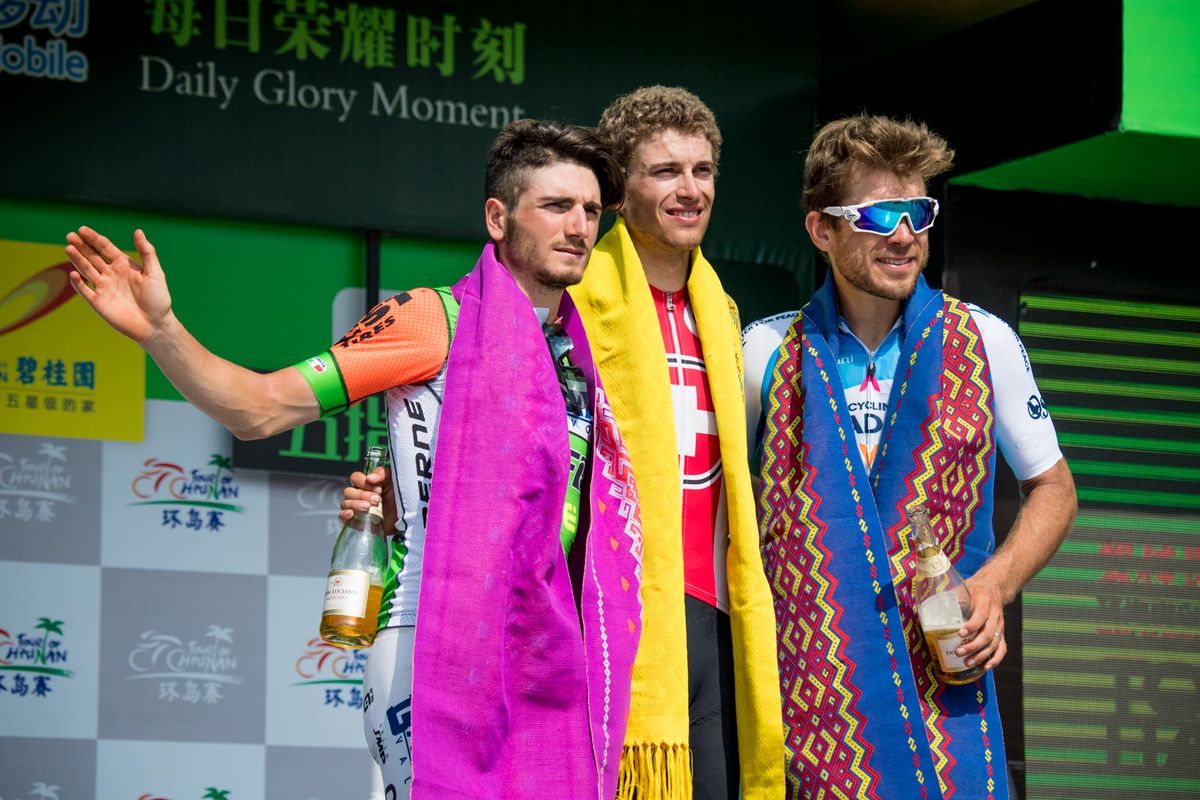 Gino Mader on the top step of the podium