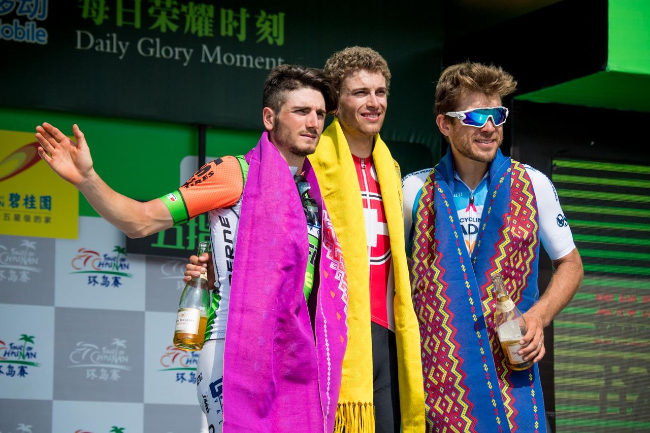Gino Mader on the top step of the podium