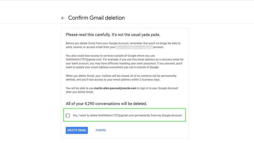 How to delete a Gmail account