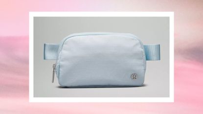 The Lululemon Belt Bag 1L in shade 'Powder Blue'/ in a pink and grey gradient template