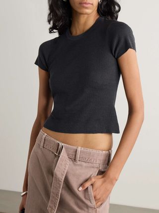 Ribbed Linen-Blend T-Shirt