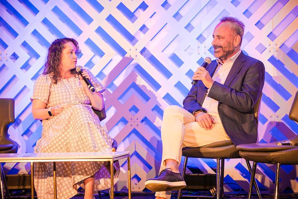 Vanity Fair&rsquo;s Natalie Jarvey (l.) and Joe Kessler, partner &amp; global head of UTA IQ, during the fireside chat titled &ldquo;Hollywood&rsquo;s Awakening: Shapeshifting on the Rise.&rdquo;
