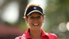 Stephanie Sparks, of The Golf Channel, smiles after making a birdie on the second hole during the first round of the Ginn Open at Reunion Resort April 17, 2008 in Reunion, Florida