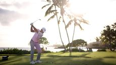 Davis Riley hits a tee shot on a par-3 during round three of the 2026 Sony Open in Hawaii