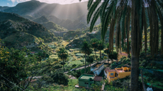 A view across the mountainside town of Vallehermoso in La Gomera