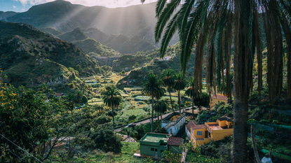 A view across the mountainside town of Vallehermoso in La Gomera