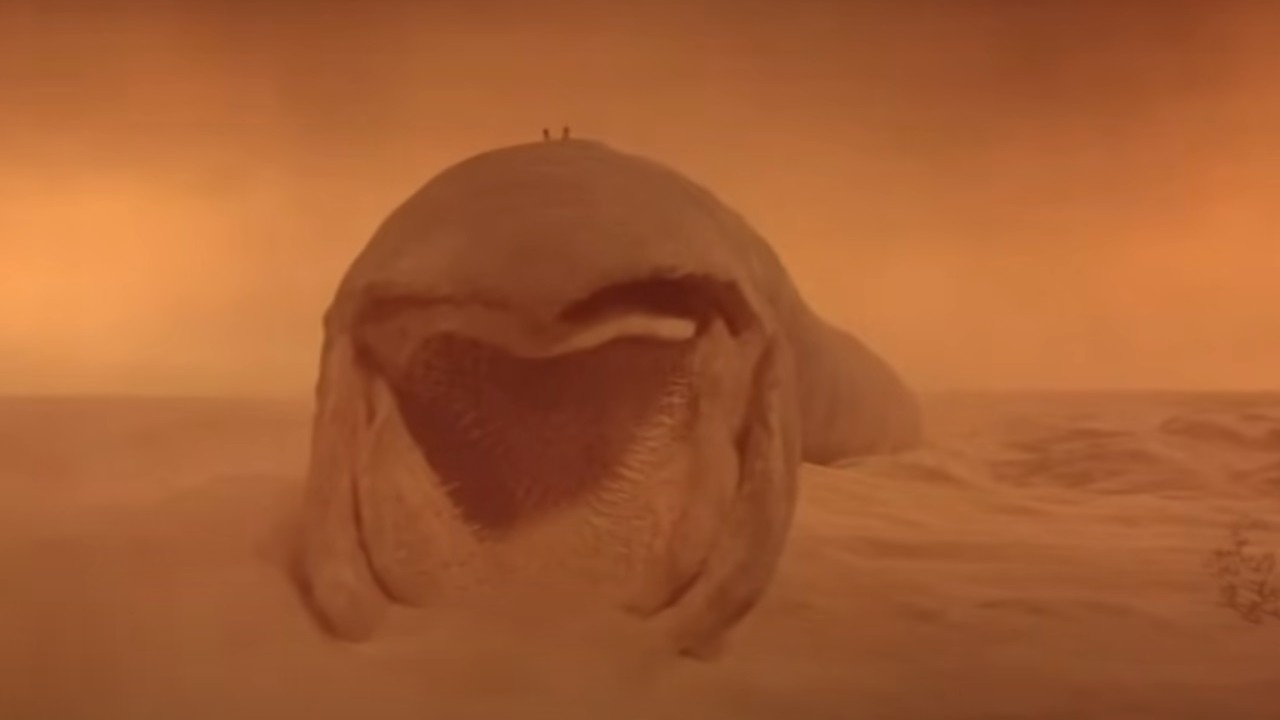 A sandworm emerging from the sand in Dune.