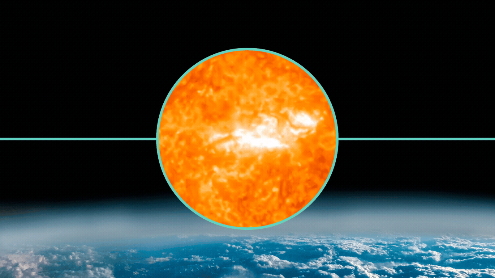 A close up view of the sun as a large eruption occurs  - the m-class solar flare. in the background is earth from space.