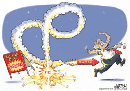Political cartoon U.S. GOP health care bill Republican party firework